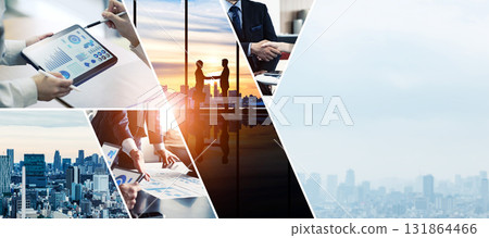 各種商業場景的拼貼橫幅和廣告的水平視覺效果 各種商業場景的拼貼橫幅和廣告的水平視覺效果 131864466