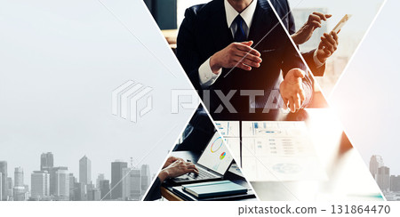 Collage of various business scenes - Horizontal visuals for banners and advertisements 131864470