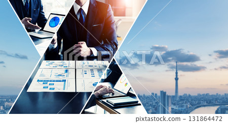 各種商業場景的拼貼橫幅和廣告的水平視覺效果 各種商業場景的拼貼橫幅和廣告的水平視覺效果 131864472