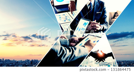 Collage of various business scenes - Horizontal visuals for banners and advertisements 131864475