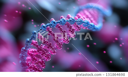 DNA helix structure glowing in pink and blue colors, molecular biology research concept DNA helix structure glowing in pink and blue colors, molecular biology research concept 131864698