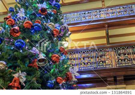 華麗圖書館裡的聖誕樹 131864891