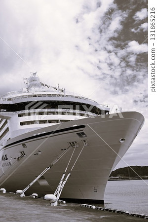 Morning at Miyako Port: Luxury cruise ship Asuka III arrives 131865216