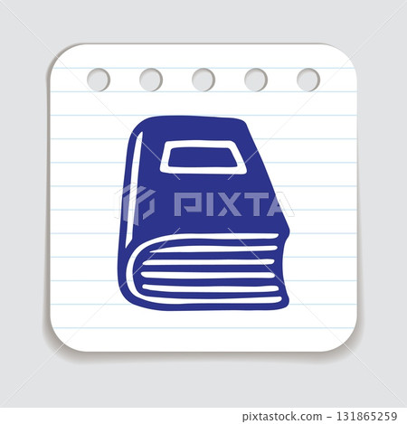 Doodle book icon hand drawn with blue pen on a notepaper in flat style 131865259