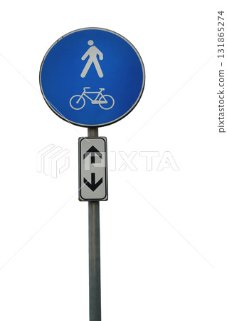 the road sign for cycle and pedestrian lane isolated 131865274