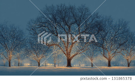 Majestic Winter Tree Draped in Fairy Lights 131865378