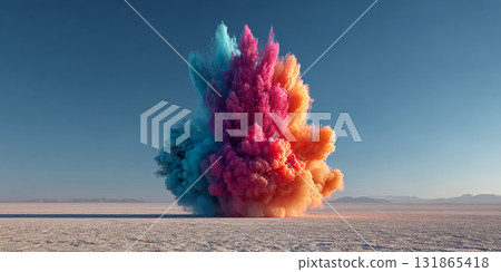 Explosion of Colorful Powder in Desert Landscape 131865418
