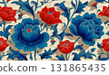 Seamless Red and Blue Floral Vintage Pattern 131865435