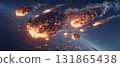 Fiery Asteroids Entering Earth Atmosphere in Explosion 131865438