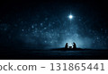 Nativity scene under shining Christmas star at night,Mary, Joseph, and baby Jesus beneath a glowing star, 131865441
