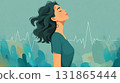 Calm Woman Breathing with Heartbeat Line 131865444