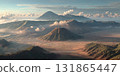 Majestic Volcanic Mountains at Sunrise with Smoke 131865447