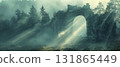 Ancient Stone Arch in Misty Sunrise Light 131865449
