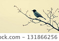Songbird perched on spring branch with buds, natural minimalist composition 131866256