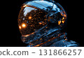 Space helmet reflecting cosmic particles against dark background, futuristic exploration concept 131866257
