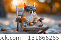 Squirrel relaxing in beach chair with sunglasses holding peanut, embodying summer leisure 131866265