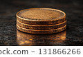 Stacked copper coins gleaming on dark surface, wealth management concept 131866266