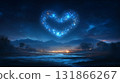 Star constellation forming heart shape above mountain landscape creating magical night scene 131866267