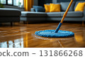 Microfiber mop cleaning hardwood floor, professional housekeeping equipment 131866268