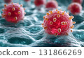 Microscopic virus particle floating in fluid, medical research concept 131866269