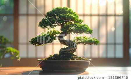 日式房間內擺放的美麗松樹盆景日本文化 131866746