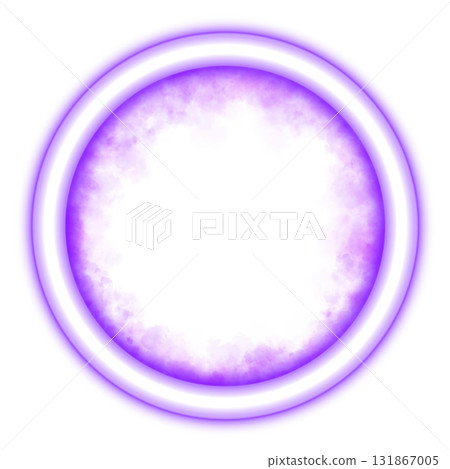 Glowing neon ring, frame with violet smoke texture inside on transparent background perfect for futuristic design projects Glowing neon ring, frame with violet smoke texture inside on transparent background perfect for futuristic design projects 131867005