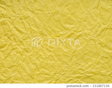 Bright yellow matte detail crumpled paper texture. Blank page pattern or background for winter season Christmas festival card, new year designs, text, lettering, 3d. Sheet or page for decoration art. 131867130