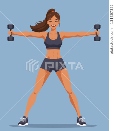 Sportswoman dumbbell lateral raise exercise workout Sportswoman dumbbell lateral raise exercise workout 131867332