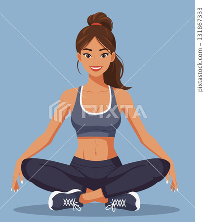 Sportswoman sitting crossed legs lotus position fitness Sportswoman sitting crossed legs lotus position fitness 131867333