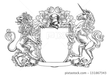 Coat of Arms Crest Lion Unicorn Family Shield 131867343