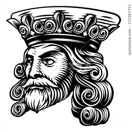 King Medieval Crown Head Face Vintage Woodcut 131867351