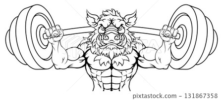 Boar Razorback Hog Weight Lifting Gym Mascot 131867358