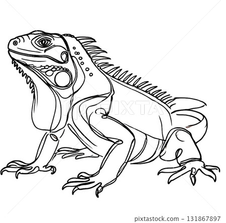 鬣蜥的逼真爬蟲類線條描插圖 131867897