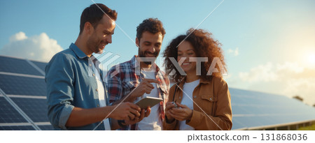 Engineer team using tablet solar panel farm Engineer team using tablet solar panel farm 131868036