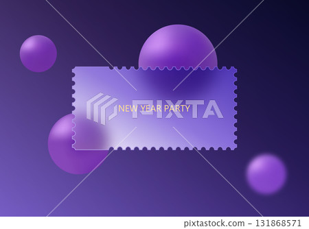 Stylish purple glassmorphic ticket backdrop with spheres and glowing gradient design for New Year Eve party invitations. Stylish purple glassmorphic ticket backdrop with spheres and glowing gradient design for New Year Eve party invitations. 131868571