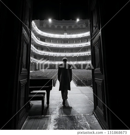 A person walking down a richly decorated vintage hallway 131868673