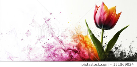 Colorful tulip growing from colorful smoke and ink 131869024