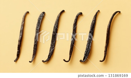flat lay above cast iron fork on yellow background 131869169