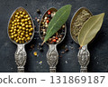 various spices on black background 131869187