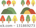 Simple illustration of trees and mountains in seasonal colors 131869273