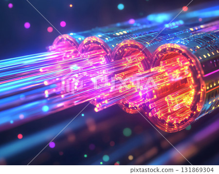 Abstract 3D background of glowing fiber optics. network cables. AI Generated. Abstract 3D background of glowing fiber optics. network cables. AI Generated. 131869304