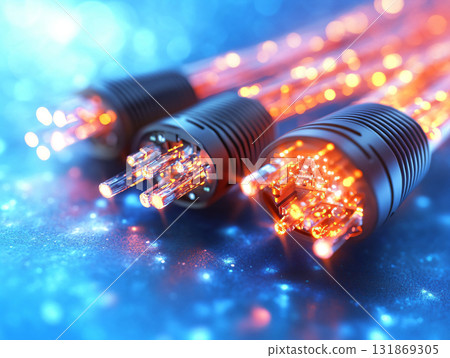 Abstract 3D background of glowing fiber optics. network cables. AI Generated. 131869305