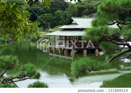 A floating pavilion on the pond 131869324