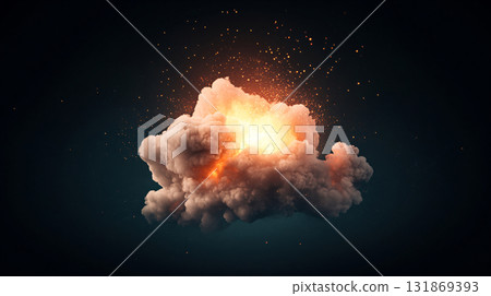 Dramatic fire and smoke effect glowing red and yellow colors exploding. AI Generated. 131869393