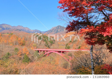秋葉覆蓋的東澤橋和八岳 秋葉覆蓋的東澤橋和八岳 131869960