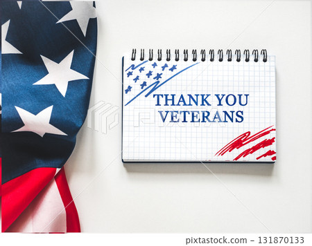 Veterans Day. American Flag and congratulatory inscription 131870133