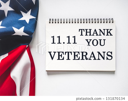 Veterans Day. American Flag and congratulatory inscription 131870134