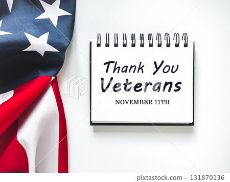 Veterans Day. American Flag and congratulatory inscription 131870136
