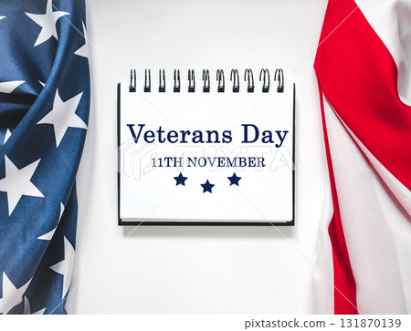 Veterans Day. American Flag and congratulatory inscription 131870139