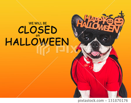 Signboard with the inscription We will be closed on Halloween 131870176